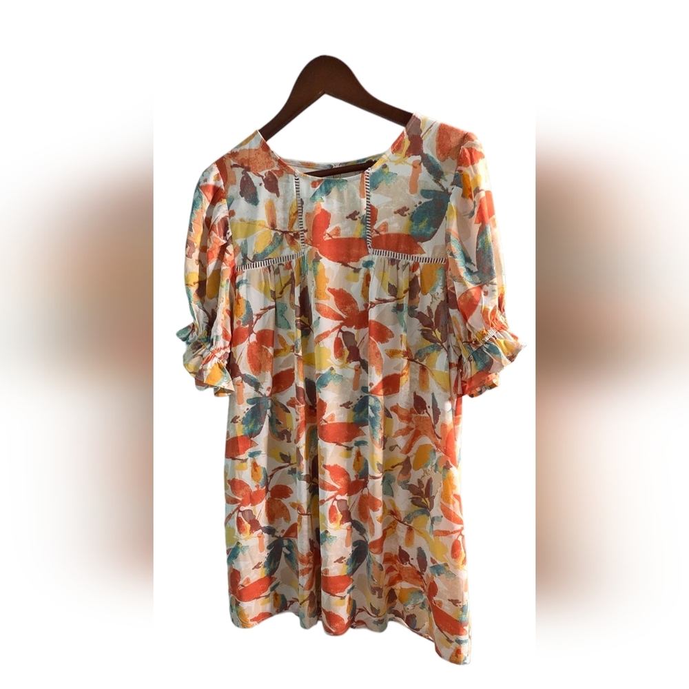 JODIFL - Colorful Floral Mini Babydoll Dress Oversized Tropical Vacation Vibes